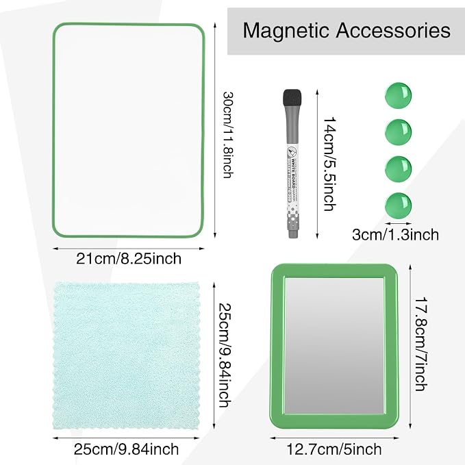 Ctosree 13 Pcs Locker Organizer and Accessories Kit Stackable Mesh Locker Shelf, Pen Holder, Magnetic Mirror, Whiteboard, Cloth, Marker, Magnet for Classroom Back to School Essentials(Green)
