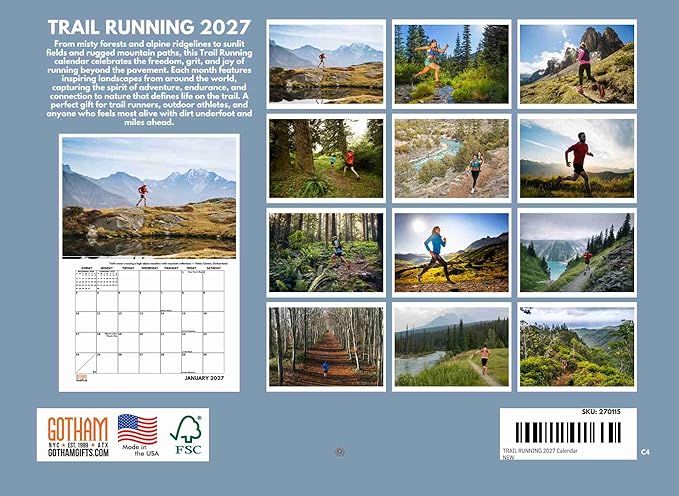 Trail Running Calendar 2027 Runners Monthly Wall Calender 12 Month