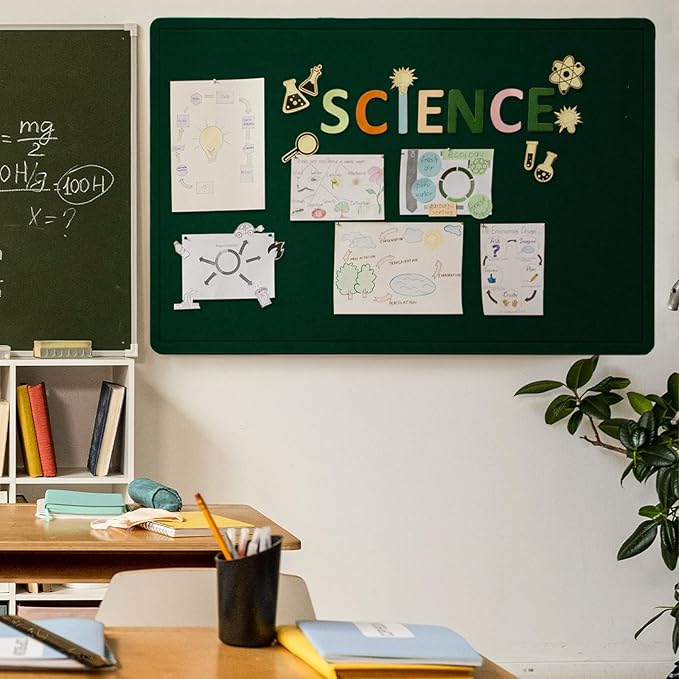 Large Bulletin Board - 60 x 36 Inches, Decorative Felt Pin Board for Wall - 5' x 3' Foldable Photo Display Board with Self-Adhesive Tape, Includes 20 Push Pins - Dark Green