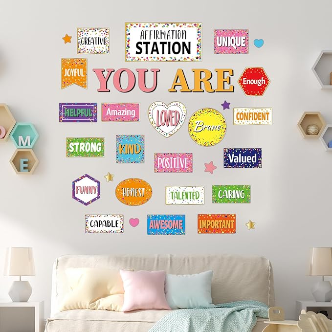 Confetti Affirmation Station Bulletin Board Set Classroom Decorations Colorful Confetti Inspirational Motivational Posters You Are Positive Inspirational Accent Cutouts for Classroom Mirror Wall Decor