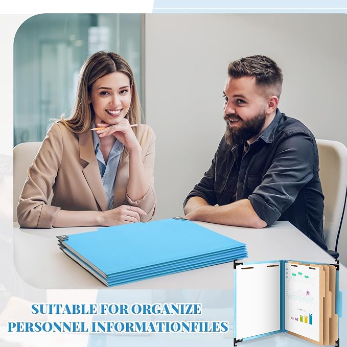 Henoyso 10 Pcs Hanging Classification File Folders, Letter Size Light Blue Folders with 3 Pressboard Dividers, 8 Fasteners, 4 Inch Expansion, 1/3-cut Top Tab for Medical Records and File Cabinet