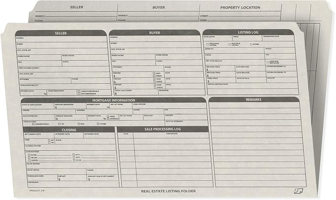 NextDayLabels - Real Estate Listing Folder - Right Panel List, Pre-Printed on Durable Card Stock with Closing Checklist and Color-Coded Dots for Organizing (Gray, Legal Size | Pack of 25)