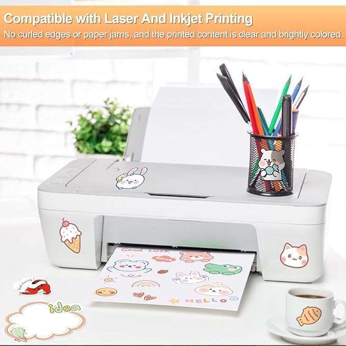 Printable Sticker Paper for Inkjet Printer, 40 Sheets 5.5x8.5 Matte Sticker Printer Paper Full Sheet Labels, 2 Per Page Sticker Paper for Laser/Inkjet Printers, Letter Size
