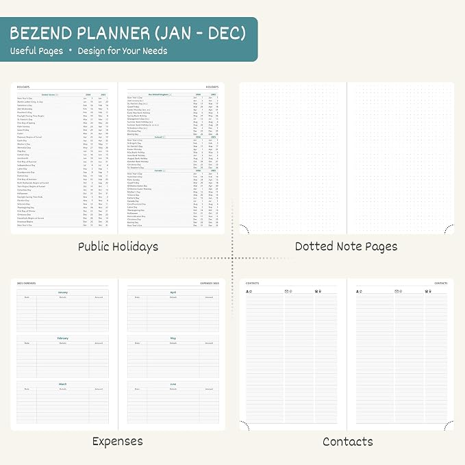 BEZEND 2026 Planner Weekly and Monthly (6" x 8.5") Daily Calendar with Hourly Timeslots & Tabs (Jan-Dec) Note & Expenses, Pen Holder, Inner Pocket, Vegan Leather Hardcover - Turquoise