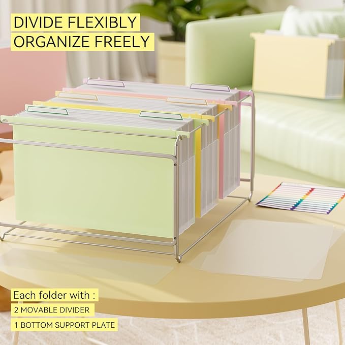ThinkTex Plastic Expanding Hanging File Folders,Reinforced 4.72" Hanging Accordian Folder，Large Capacity one Pocket, Removable Labels,Insertable Tabs, Legal Size for Filing Cabinet -8 Pack