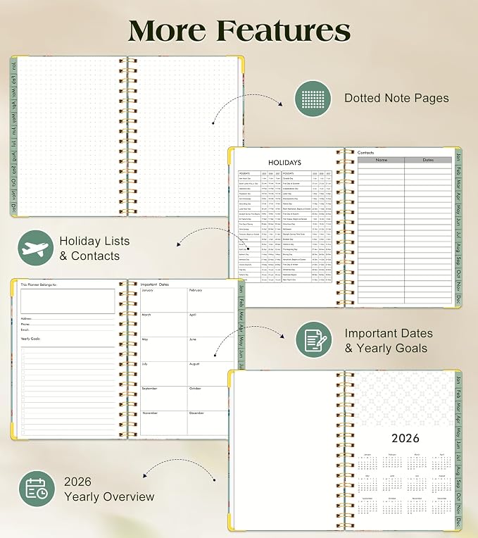 2026 Planner, Hardcover Weekly and Monthly Planner for Women, January 2026 - December 2026, Spiral Yearly Agenda Organizer Book 2026 with Tabs, Daily Calendar Planners for School Work Home, A5 (5.75" x 8.38"), Teal Floral