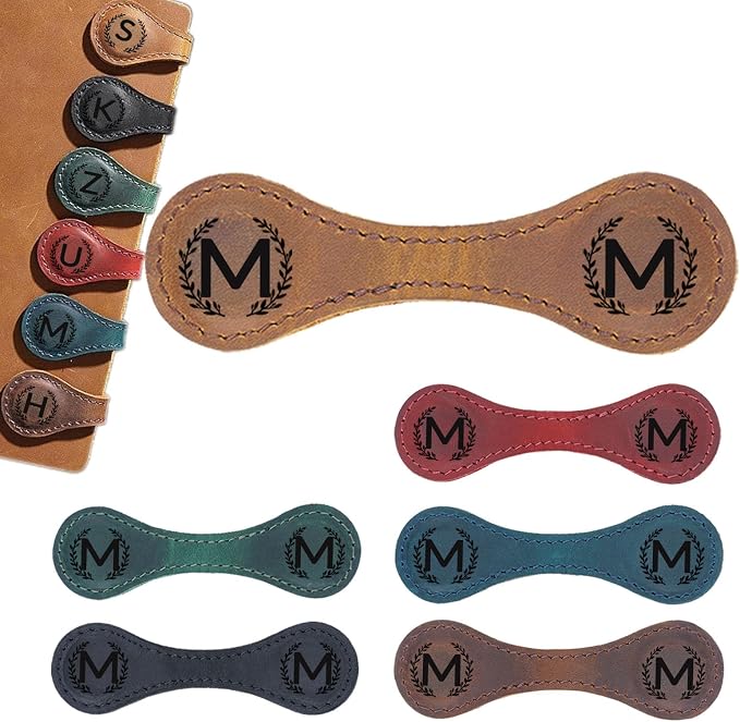 Magnetic Leather Bookmark with 26 Initial for Reading Women,Personalized Magnet Book Marks Gifts for Men,Book Lovers (Light Brown, M)