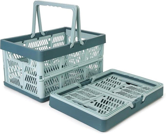 Domiella 2-Pack Foldable Storage Baskets, Collapsible PP Crates with Handles - 20L Capacity, Strong and Portable for Home Organization, Picnic and Shopping, Blue