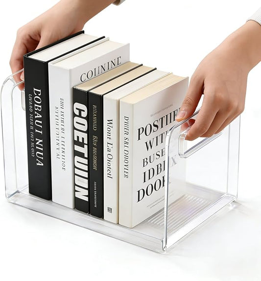 Clear Acrylic Book Stand Organizer, Desktop Book Holder with Anti-Tilt Design, Transparent Plastic Bookends for Office Desk & Home Study Use