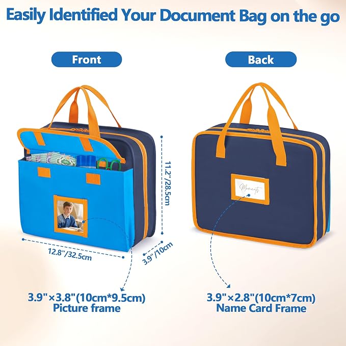 GRAOSO Zipper Document Bag for Boys and Girls, 9 Expandable Folders, Baby Portfolio Organizer Case with Customized Photo and Name Areas, Blue