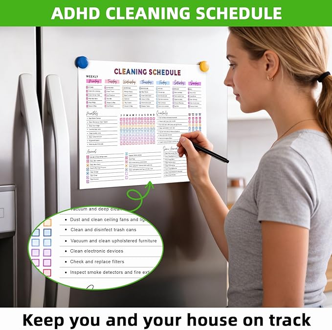ADHD Cleaning Planner for Adults – Undated Daily, Weekly & Monthly Cleaning Schedule & Checklist – Household Chores Organizer Notebook for Home Management, Routine Tracking & Family Cleaning Tasks