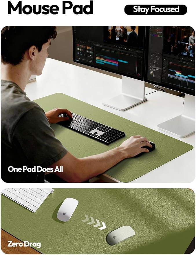 YSAGi Leather Desk Protector, Office Mat, Large Mouse Mat, Non-Slip PU Leather Blotter, Laptop Desk Mat, Waterproof Writing Pad for Office and Home(Green, 40" x 24")