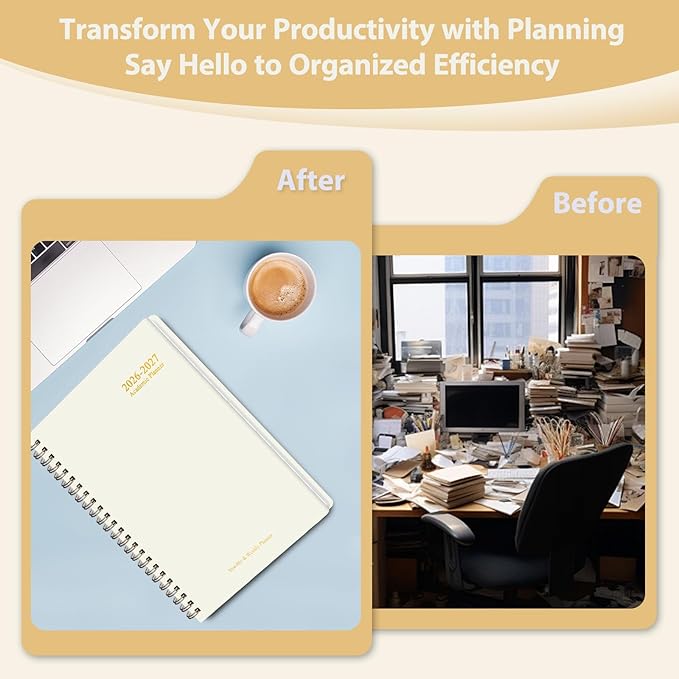 Academic Planner 2026-2027, Weekly and Monthly Agenda Planner, Daily Calendar Planning Notebook (July 2026 - June 2034), School Teacher Student Supplies, Beige