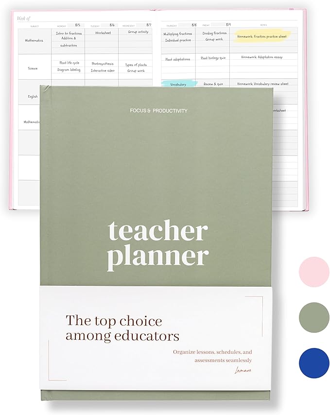Lamare Teacher Planner 2026-2027 – Hardcover Undated Planner & Lesson Planner Book for Teachers with Class Schedule, Student Info & Weekly Planning - 8x11"