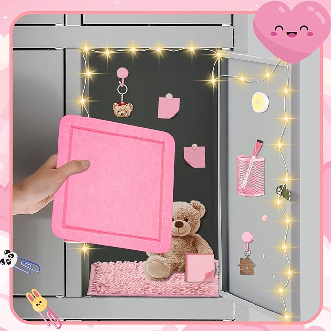 Demonwer Pink Locker Accessories Kit Magnetic Whiteboard Pen Holder Sticky Note Small Carpet Hook for Back to School Essentials Locker Decorations
