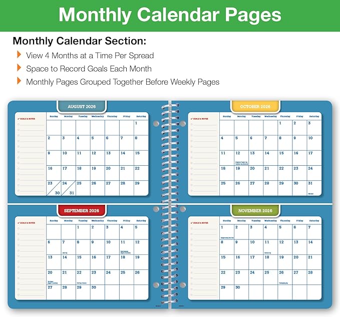 Global Datebooks 2026-2027 Middle & High School Student Planner 8.5" x 11" - Dated Weekly & Monthly Academic Planner with Ruler/Bookmark & Stickers, Ideal for Homework, Block Style, Neon Numbers
