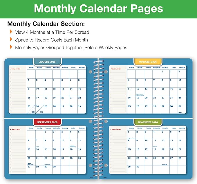 Global Datebooks 2026-2027 Middle & High School Student Planner 8.5" x 11" - Dated Weekly & Monthly Academic Planner with Ruler/Bookmark & Stickers, Ideal for Homework, Block Style, Blue Colors