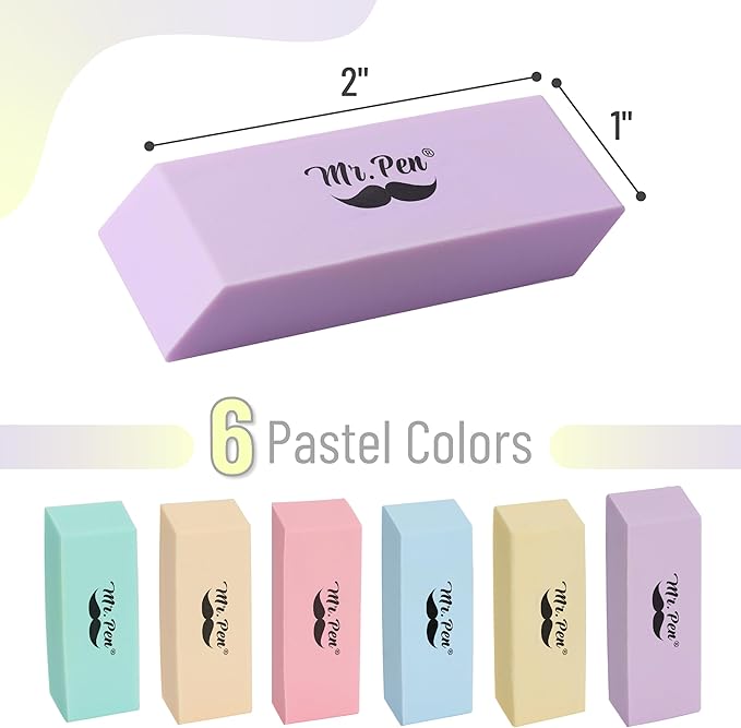 Mr. Pen- Pencil Eraser, 48 Pack, Pastel Colors, Large Latex Free Block Erasers Bulk for School, Office, Art Sketching, Homework, Exams, Clean Smudge-Free Correction