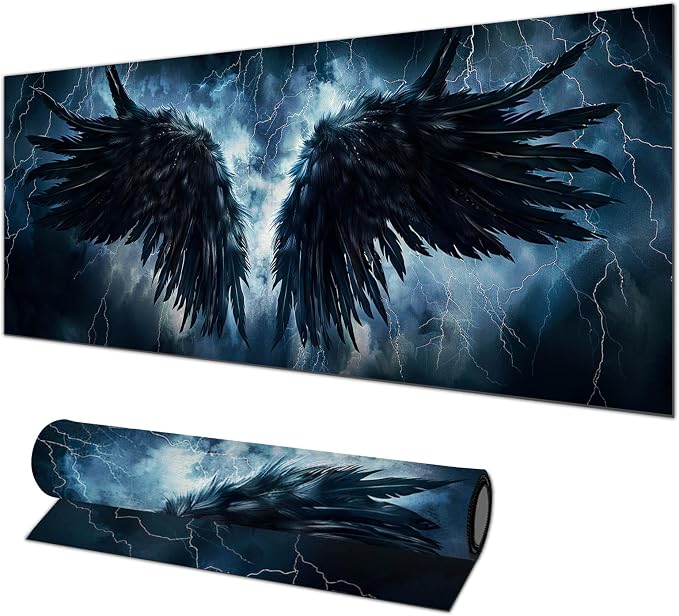 HOMETITUTE XL Mousepad 31.5 x 11.8 Inch Black Wing Thunder Large Gaming Desk Mat Extended Computer Pad Keyboard Mat Waterproof Non Slip Surface Mouse Pads for Desktop Office Accessories