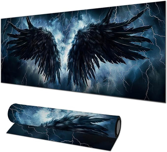 HOMETITUTE XL Mousepad 31.5 x 11.8 Inch Black Wing Thunder Large Gaming Desk Mat Extended Computer Pad Keyboard Mat Waterproof Non Slip Surface Mouse Pads for Desktop Office Accessories