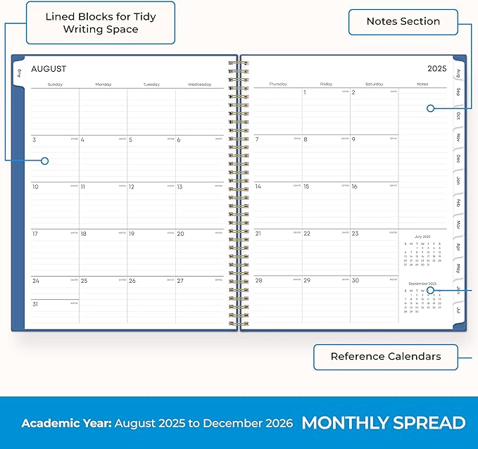 Blue Sky 17 Month Weekly and Monthly Academic Year Planner Calendar, August - December, Flexible Cover, Wirebound, Laminated Tabs, Azure (Azure- 2025/2026, 8.5" x 11")
