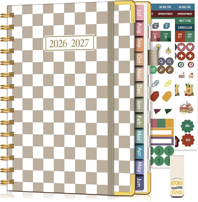 Academic Planner 2026-2027, Hardcover Weekly and Monthly Calendar Planner from July 2026 - June 2027, 6.1" x 8.2" A5 Daily Agenda with Tabs, College School Organizer for Student Teacher, Gingham