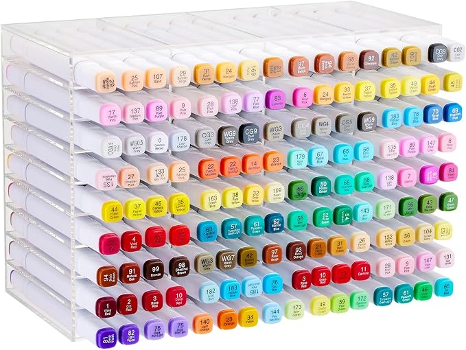 Acrylic Marker Organizer for 144 Markers, Large Capacity Alcohol Marker Storage Rack for Desk, Horizontal Pens Pencils Art Holder Organizer with 36 Compartments for Classroom Office