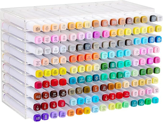 Acrylic Marker Organizer for 144 Markers, Large Capacity Alcohol Marker Storage Rack for Desk, Horizontal Pens Pencils Art Holder Organizer with 36 Compartments for Classroom Office