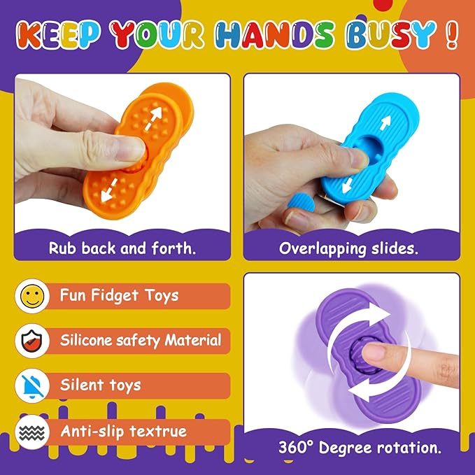 Fidget Sensory Toys for Kids Adults - 4 Pack Silicone Worry Stones Slider for Autism, Anxiety & ADHD, Calming Tools for Adults Office Desk / Travel Classroom Must Haves, Gifts