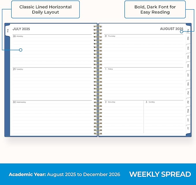 Blue Sky 17 Month Weekly and Monthly Academic Year Planner Calendar, August - December, Flexible Cover, Wirebound, Laminated Tabs, Azure (Azure- 2025/2026, 8.5" x 11")