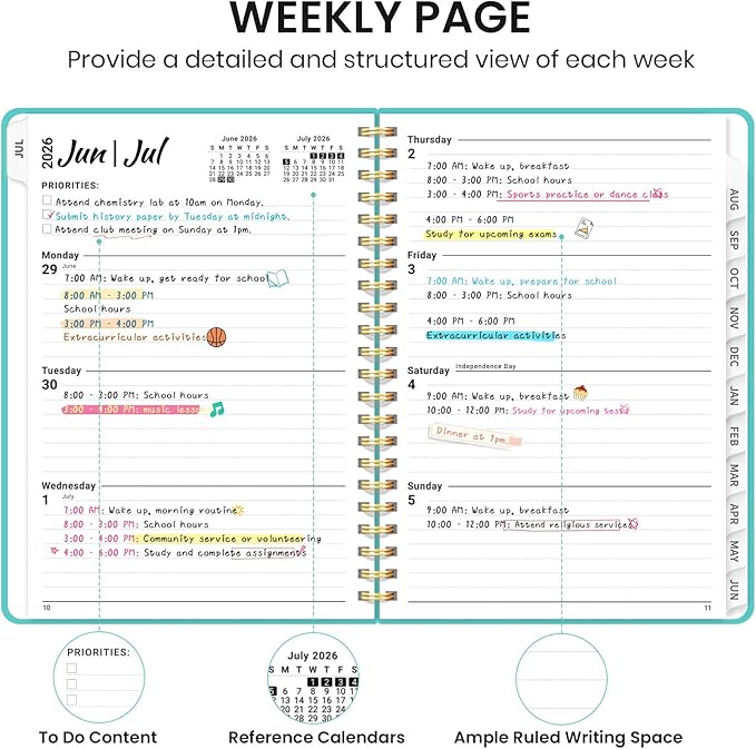 Planner 2026-2027 for Women & Men, Set of 3, Academic Monthly and Weekly Calendar Planner, Jul 2026 - Jun 2027, A5 (6.3" x 8.5"), Teacher Student Planning Book with Tabs, Ideal for Office School Supplies - 3 Aquamarine