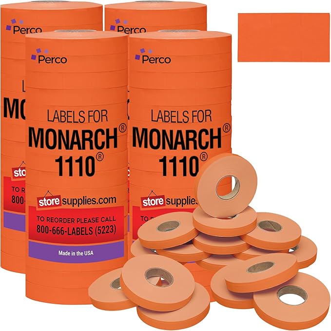 Perco Flou. Red Pricing Labels for Monarch 1110 Price Gun - 4 Sleeves, 68,000 Price Marking Labels