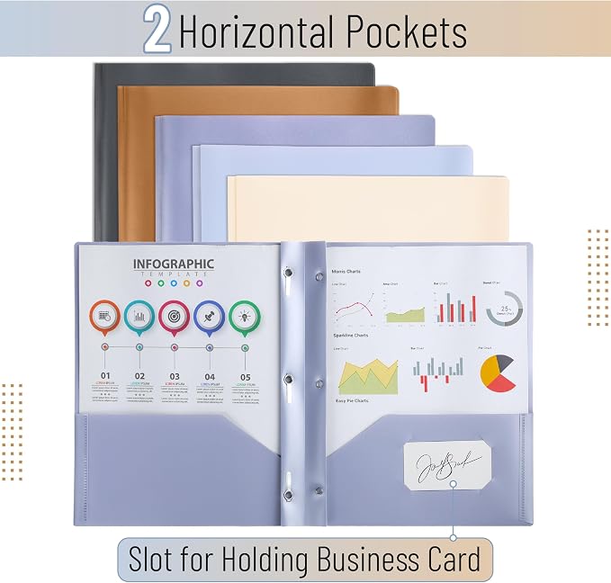 Mr. Pen- Plastic Folders with Pockets and Prongs, 15 Pack, Letter Size, Assorted Modern Tones, Flexible Plastic Folders with Prongs