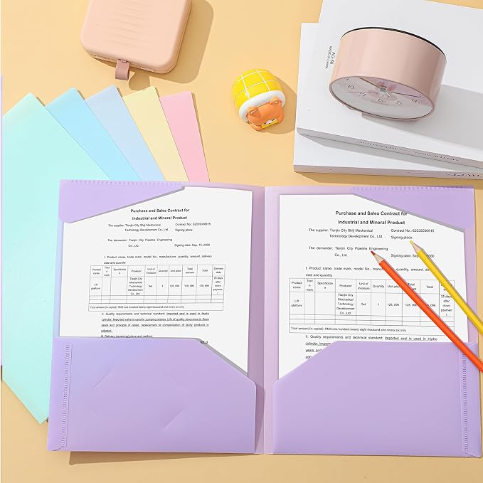 Henoyso 12 Pack Pastel Plastic Folders with Clear Front Pockets Heavy Duty File Folders with 2 Pockets and Card Slot for Student Communication School Office Presentation Report