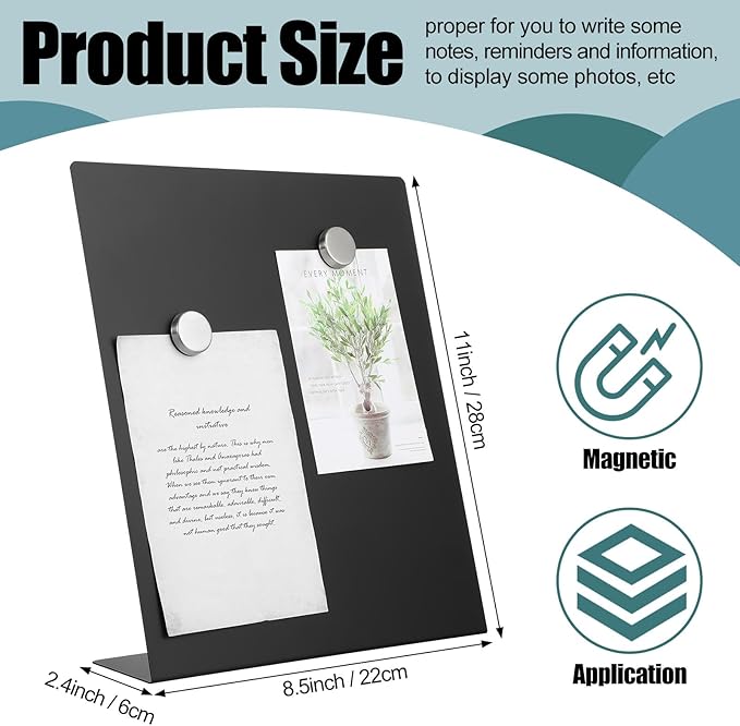 Fainne 1 Pcs Magnetic Bulletin Board with Easel Stand Mini Black Magnet Metal Tabletop Memo Display Board for Back to School Menu Table Office Supplies (11 x 8.5 Inches)