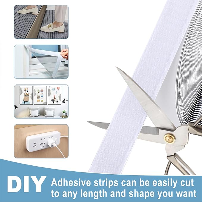 Strips with Adhesive Heavy Duty, 39.5Ft x1.2inch Tape, Nylon Sticky Back Fastener Roll,DIY Industrial Strength Self Adhesive Strips for Office,Classroom,Car, Couch Cushions-White