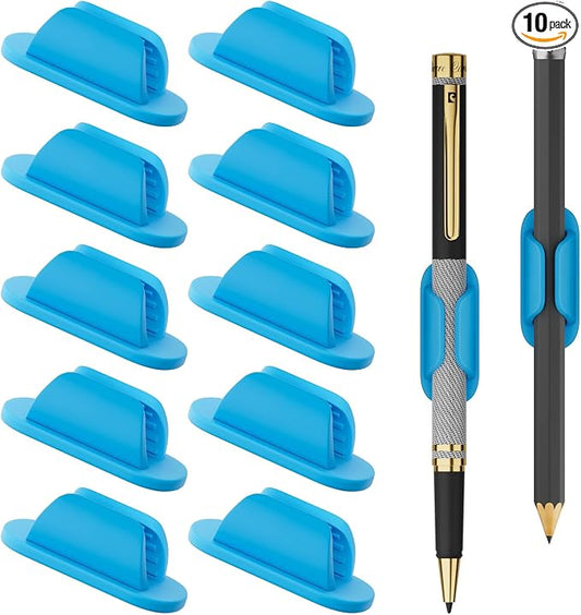 Adhesive Pencil Holders for Desk Silicone Pen Holder Organizer for Desk Accessories,Teacher Supplies for Classroom, Office, School Accessories,Notebook, WallS or Clipboards（10PCS,Blue）