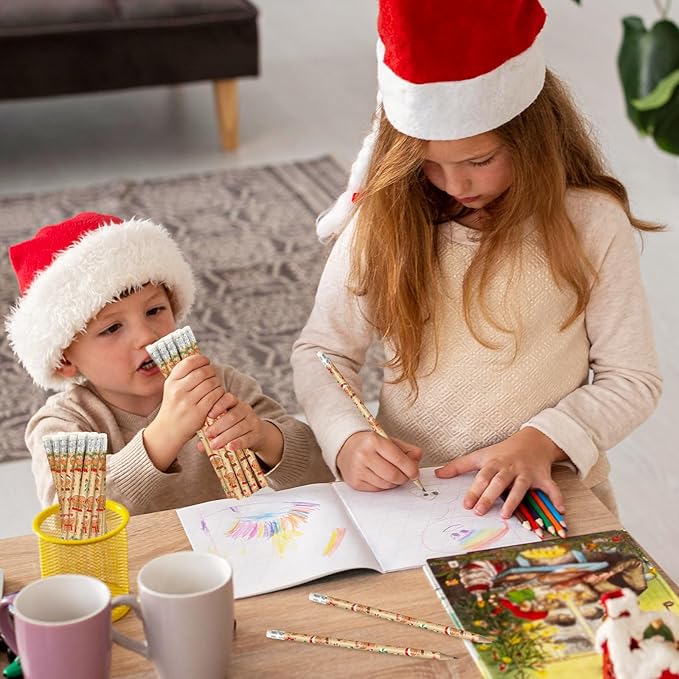Whaline 36Pcs Christmas Pencils with Erasers Cute Gingerbread Man Writing Pencil Cartoon Christmas Wood Pencils for Winter Xmas Stationery Gift Party Favors