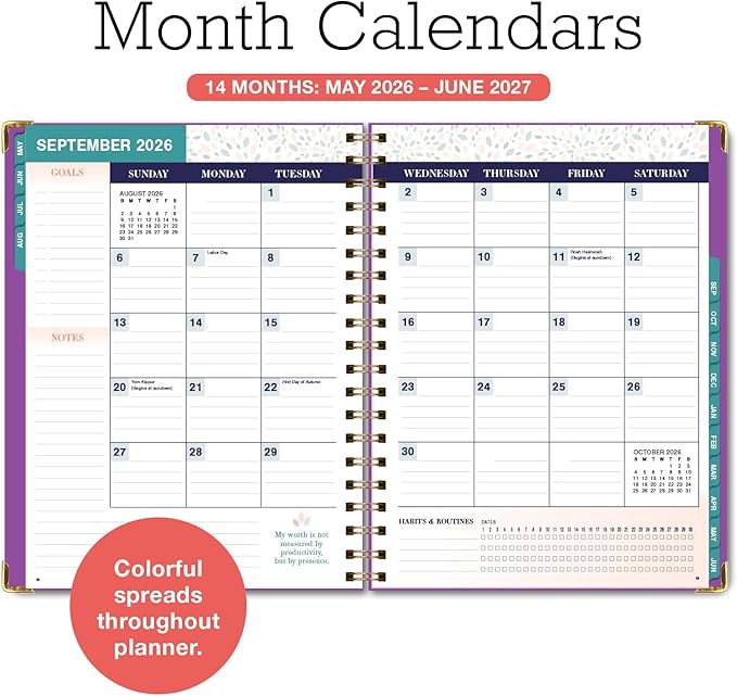 FAMILY PLANNER ORGANIZER – 8.5" x 11" Weekly & Monthly Calendar (May 2026-Jun 2026). 5+ People, Meal Planning, Budgeting, Habit Tracker – Hardcover, Household Schedule Organizer for Parents, Kids, & Caregivers (Rainbow Floral)