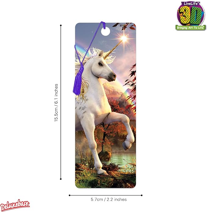 3D LiveLife Bookmark - Unicorn Evening Star from Deluxebase. Cute Lenticular Unicorn Page Marker. Animal Themed Accessories for Book Lovers. Small Gifts for Men, Women, Writers and Teachers.