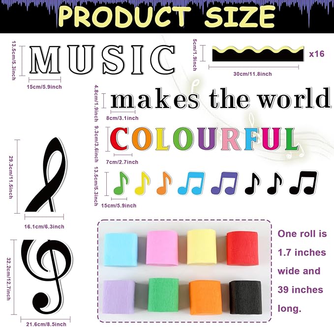 Naozinebi 63Pcs Music Classroom Bulletin Board Set Music Notes Cutouts Musical Notes Silhouette Back to School Party Decorations for Toddler Kids Students Classroom Chalkboard Wall Decor Supplies