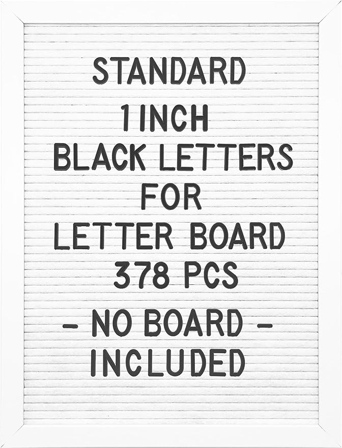Pre-cut 378pcs Standard 1inch Black Letters Only (No Board Included)