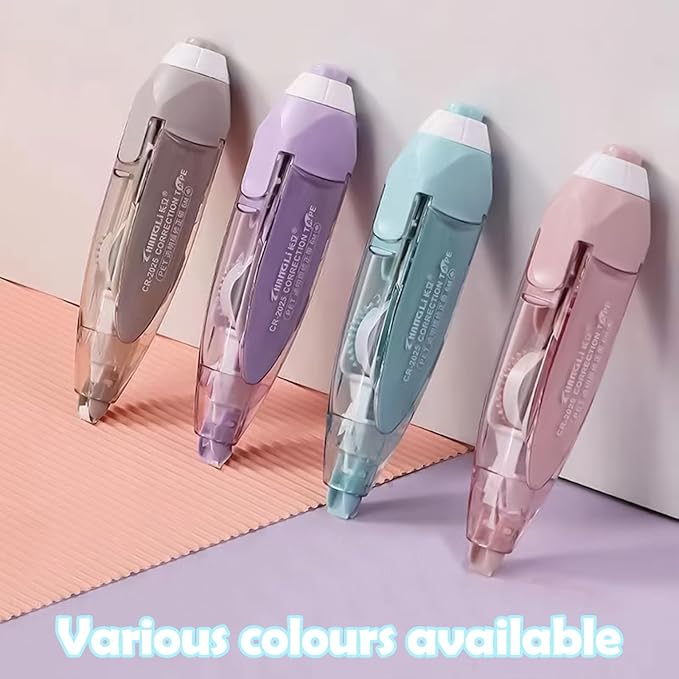 Refillable Retractable White Out Correction Tape Pen Shaped Aesthetic Correction Tape with Replaceable and Retractable Features Portable Stationery Tool Office Supplies (4Pcs)