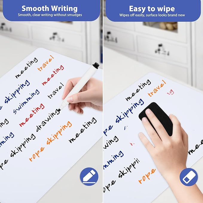 Magnetic Whiteboard Sheets for Fridge, 3 PCS 11" x 14" Small Refrigerator Dry Erase Boards for Kitchen Planner and Organizer, 5 Markers and 1 Erase Included