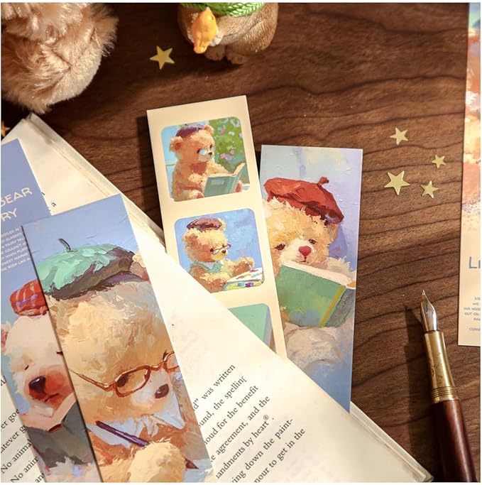 Cute Funny Animal Theme Colorful Bookmarks, 30 PCS (Bear Story)
