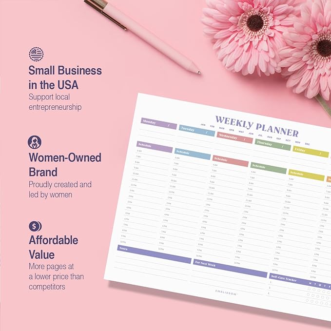 Weekly Planner Notepad, 8.5 x 11" Tear-Off Pad – 70 Undated Sheets, Daily Schedule Deck Organizer with Priorities, To Do List & Checklist for School, Work, Home (White, Colorful, 2 Pack)