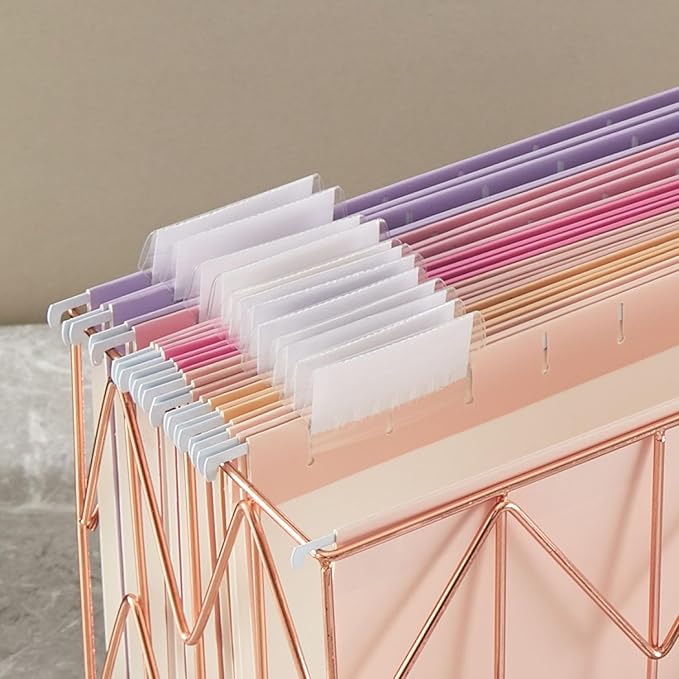 12 Pack Hanging File Folders Letter Size, Reinforced Folders with 1/5-Cut Adjustable Tabs for Filing Cabinet, Durable School & Office File Organizer, Pink Design