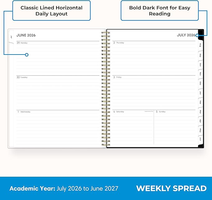 Blue Sky 2026-2027 Weekly and Monthly Academic Year Planner Calendar, July 2026 - June 2027, 8.5" x 11", Flexible Cover, Wirebound, Laminated Tabs, Storage Pocket, Pippi