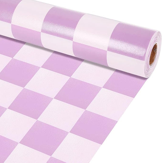 Purple Checked Bulletin Board Roll Reusable Waterproof Erasable Pastel Purple Background Poster Non-Woven Fabric Bulletin Board Roll for Back to School Classroom Decor Wrapping Paper 15.55" x 12ft
