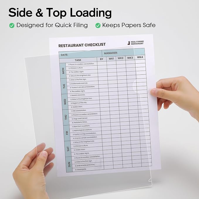 KTRIO Clear Document Folders Project Pockets for 8.5x11 Paper, 12 Pack | Heavy-Duty Clear Project Pockets, Transparent Letter Size Paper Sleeves, L-Shaped Thumb Notch Design, Acid-Free Poly Plastic